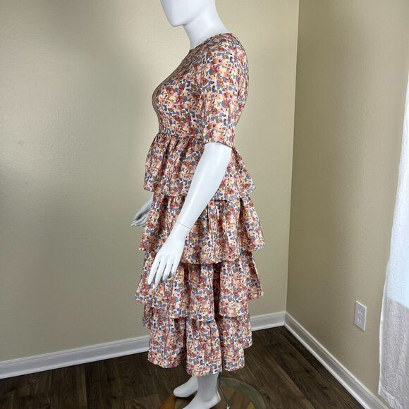 JessaKae Women's Size 2XL Eiffel Tower Pink Floral Tiered Midi Dress Cottagecore - Picture 11 of 12